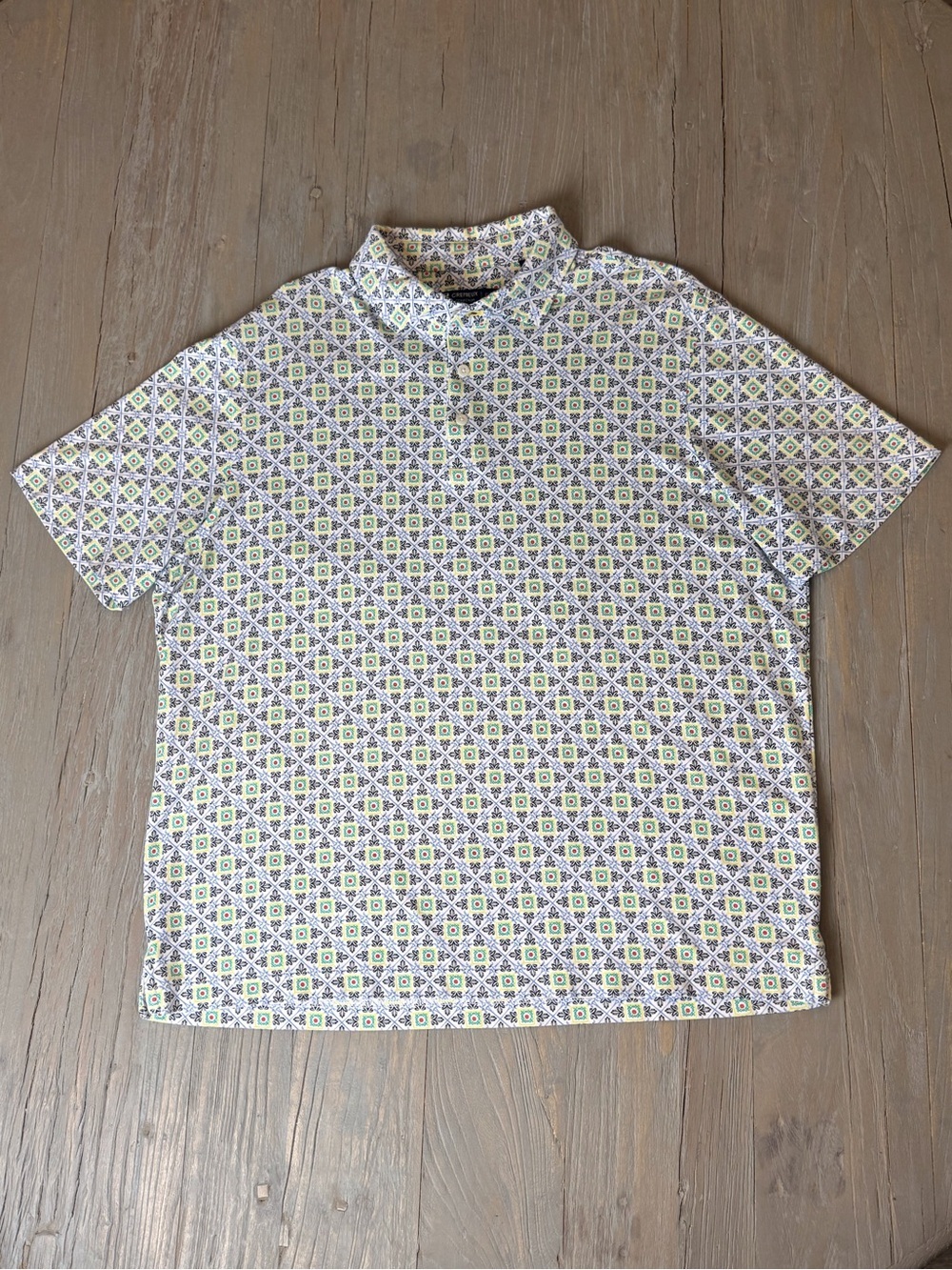 Daniel Cremieux Men’s Short Sleeve Geo-Print Polo White, Black,Green Size-XL EUC